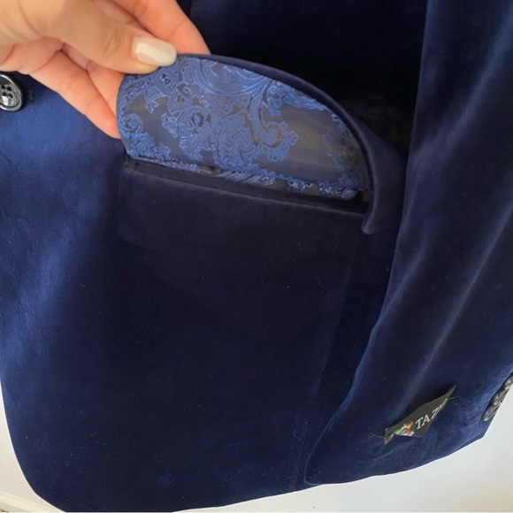 NWT Tazio Navy Velvet Notch Lapel Tuxedo Jacket Blazer Fully Lined size 38 - Picture 5 of 12